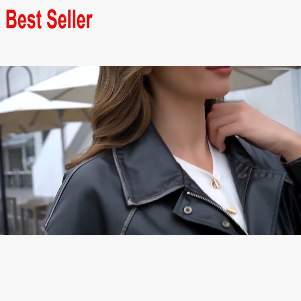 Faux Leather Jacket Loose Fit Moto Biker Zip Up - Picture 7 of 7